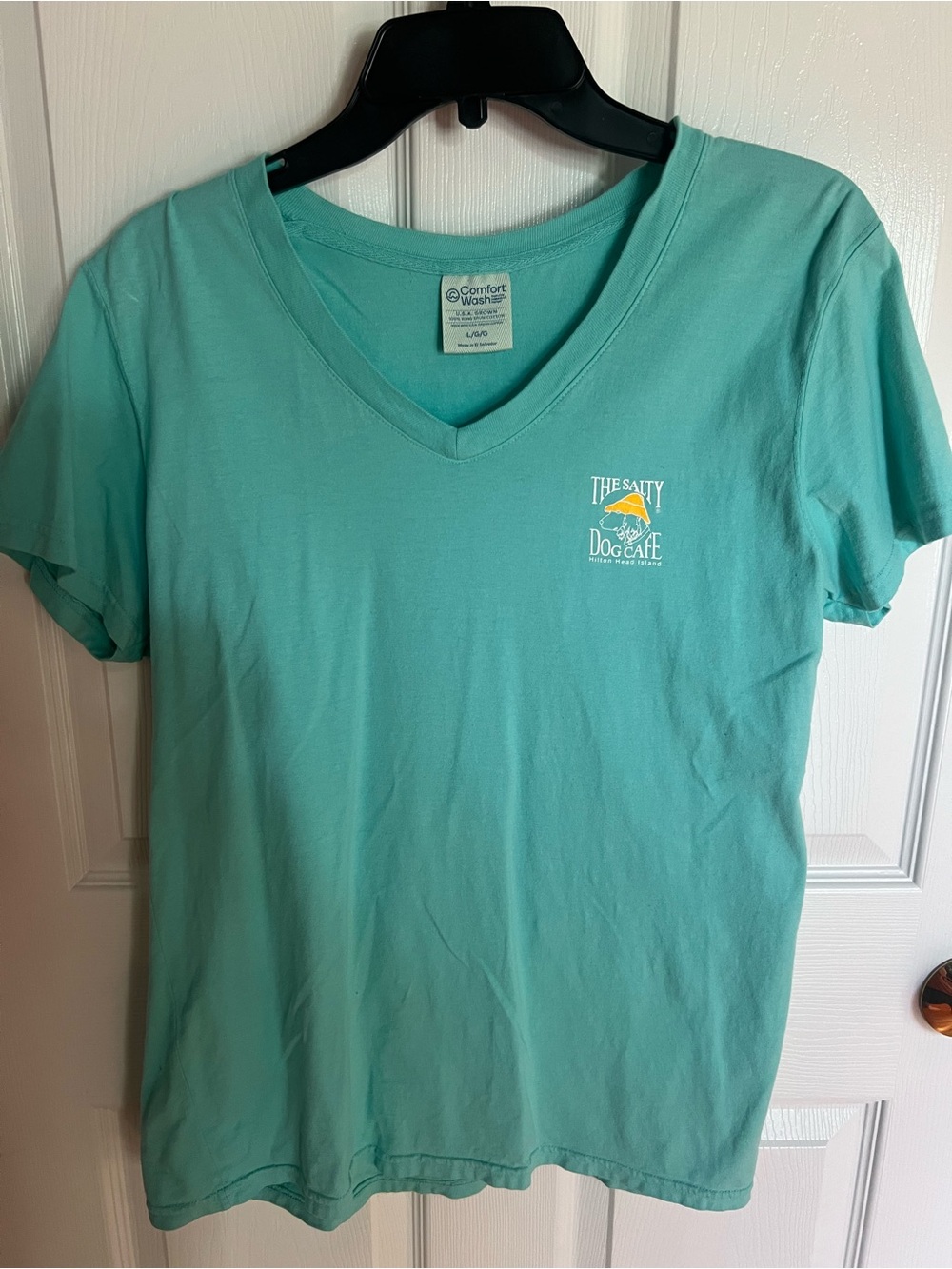 The Salty Dog Cafe Women's Teal V-Neck Short Sleeve Tee